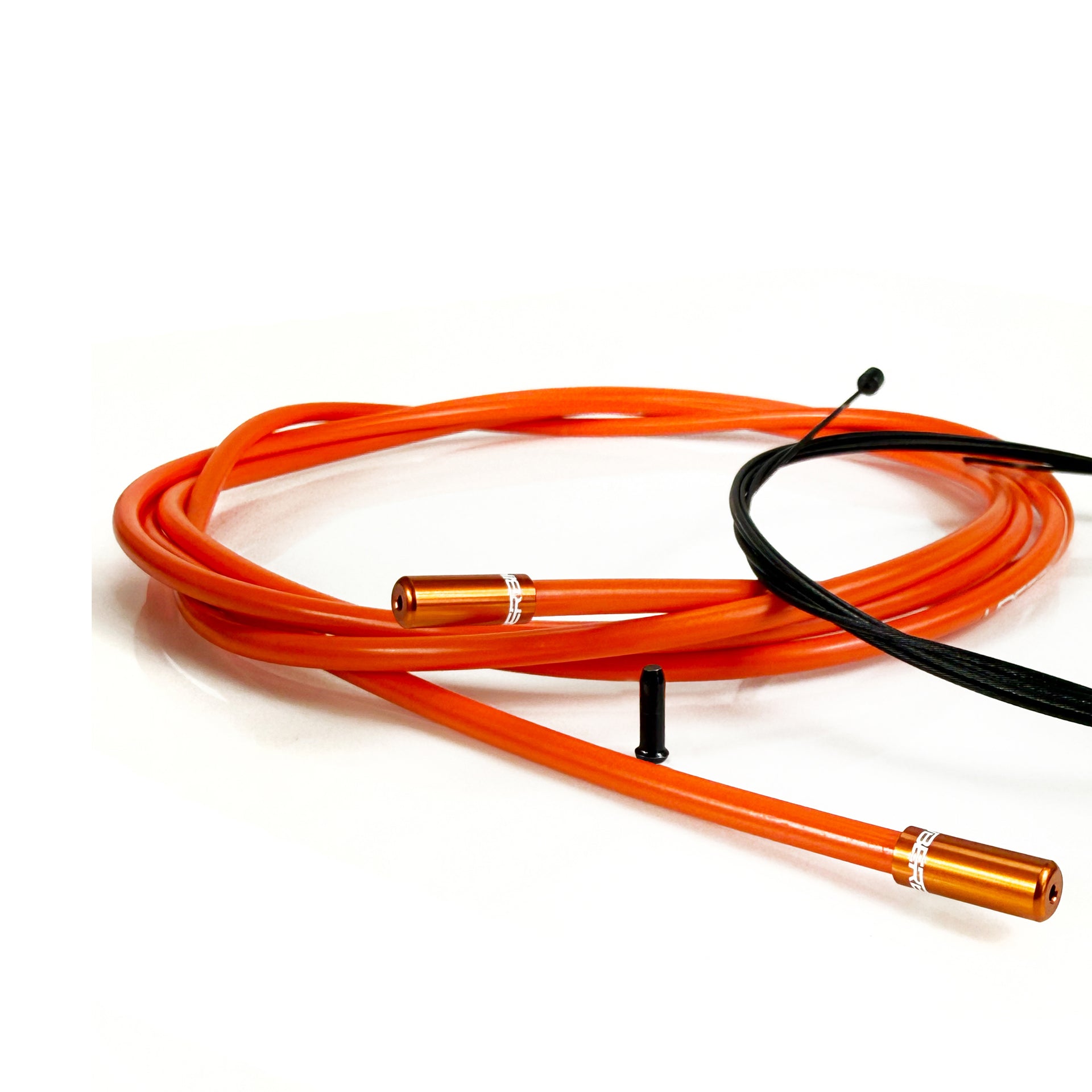 orange road gear cable with orange sealed ferrules on a white background
