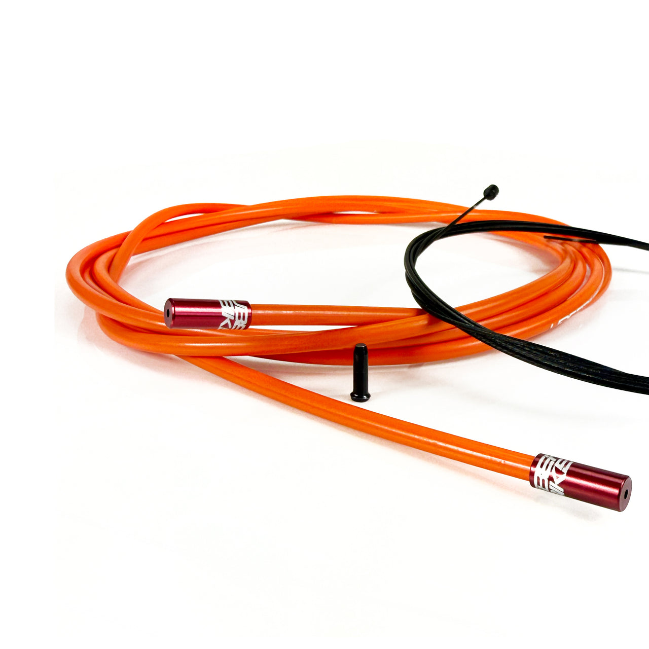 orange road gear cable with red sealed ferrules on a white background
