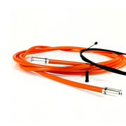 orange road gear cable with silver sealed ferrules on a white background