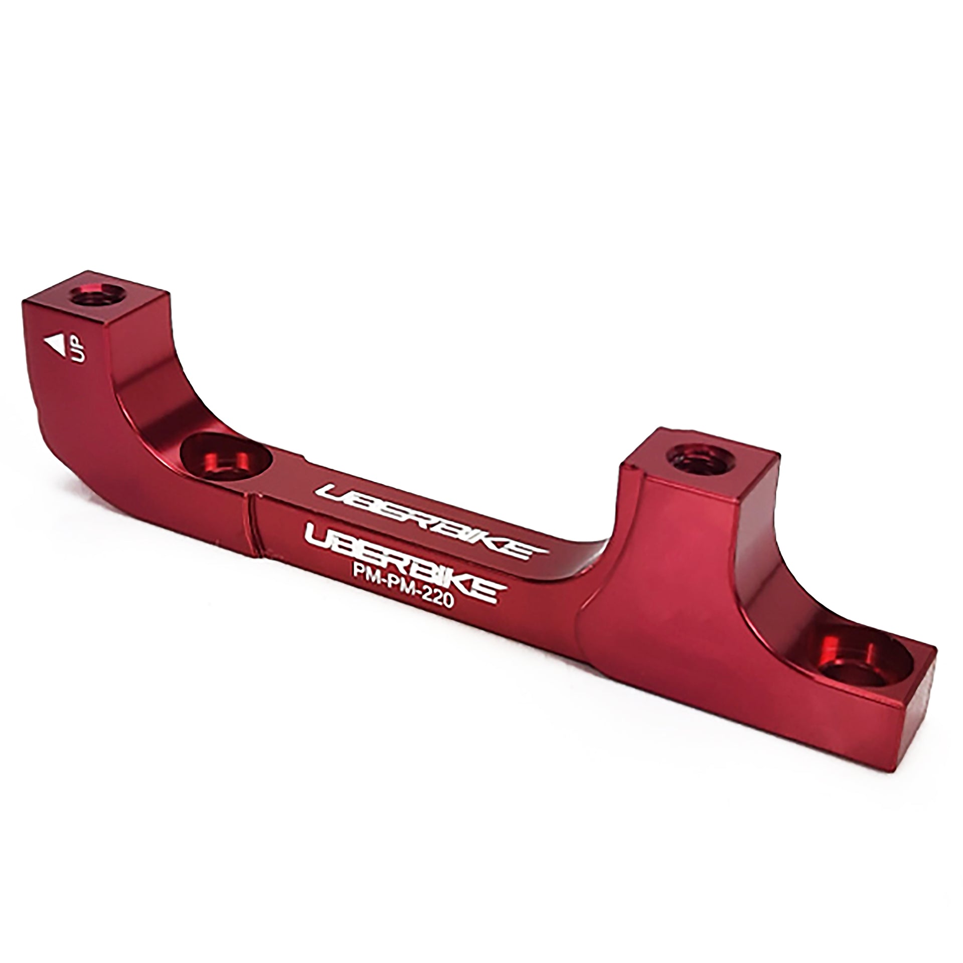 Red 160mm to 220mm post mount adapter on a white background