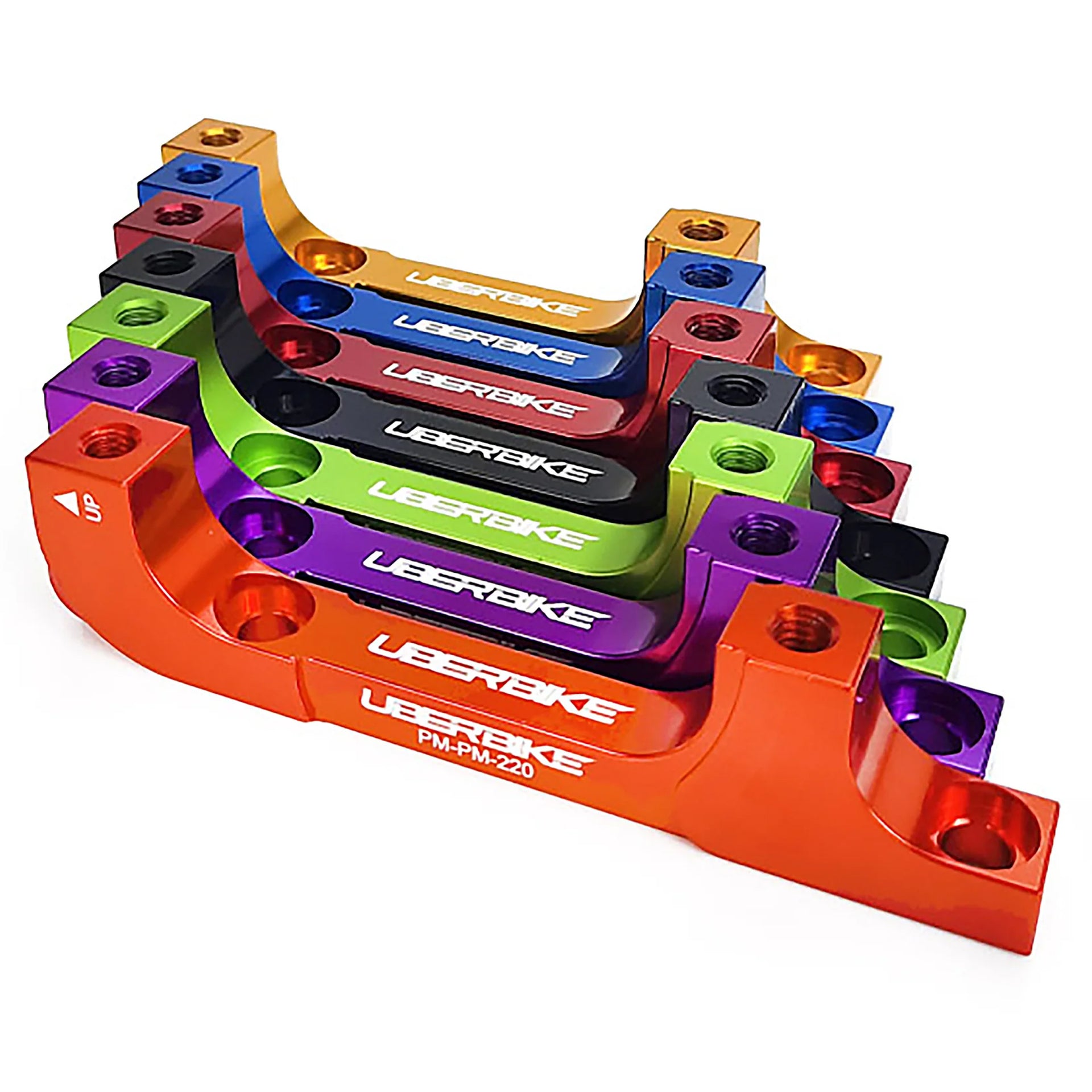 160mm-220mm post mount adapter in 7 various colours on a white background