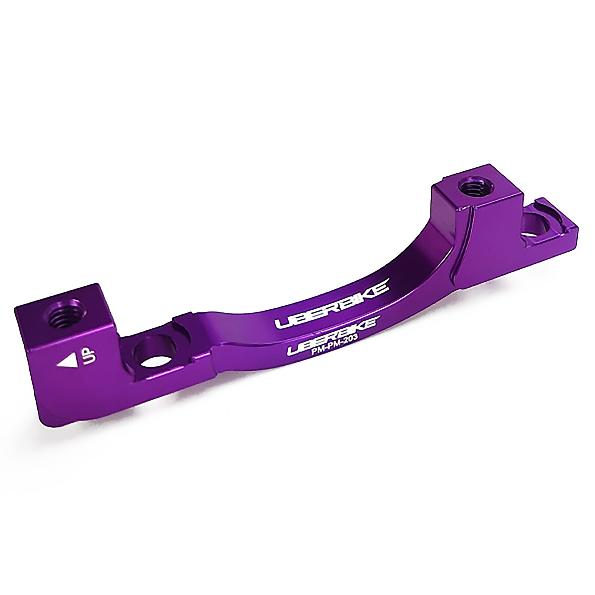 Purple 203mm post mount adapter with Uberbike branding on a white background 