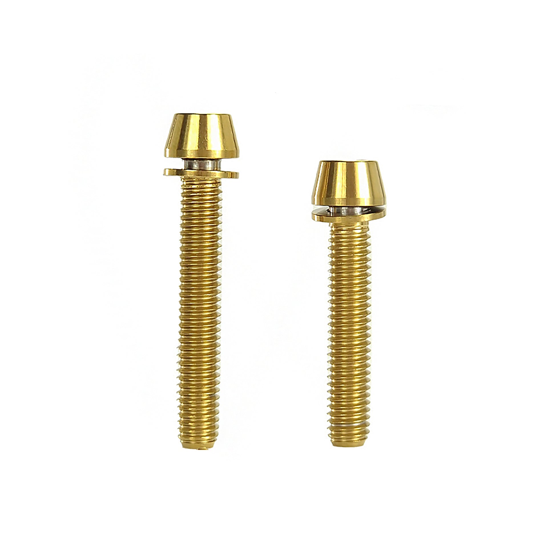 2 gold post mount adapter taperhead titanium bolts on a white background