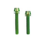 2 green post mount adapter taperhead titanium bolts on a white background