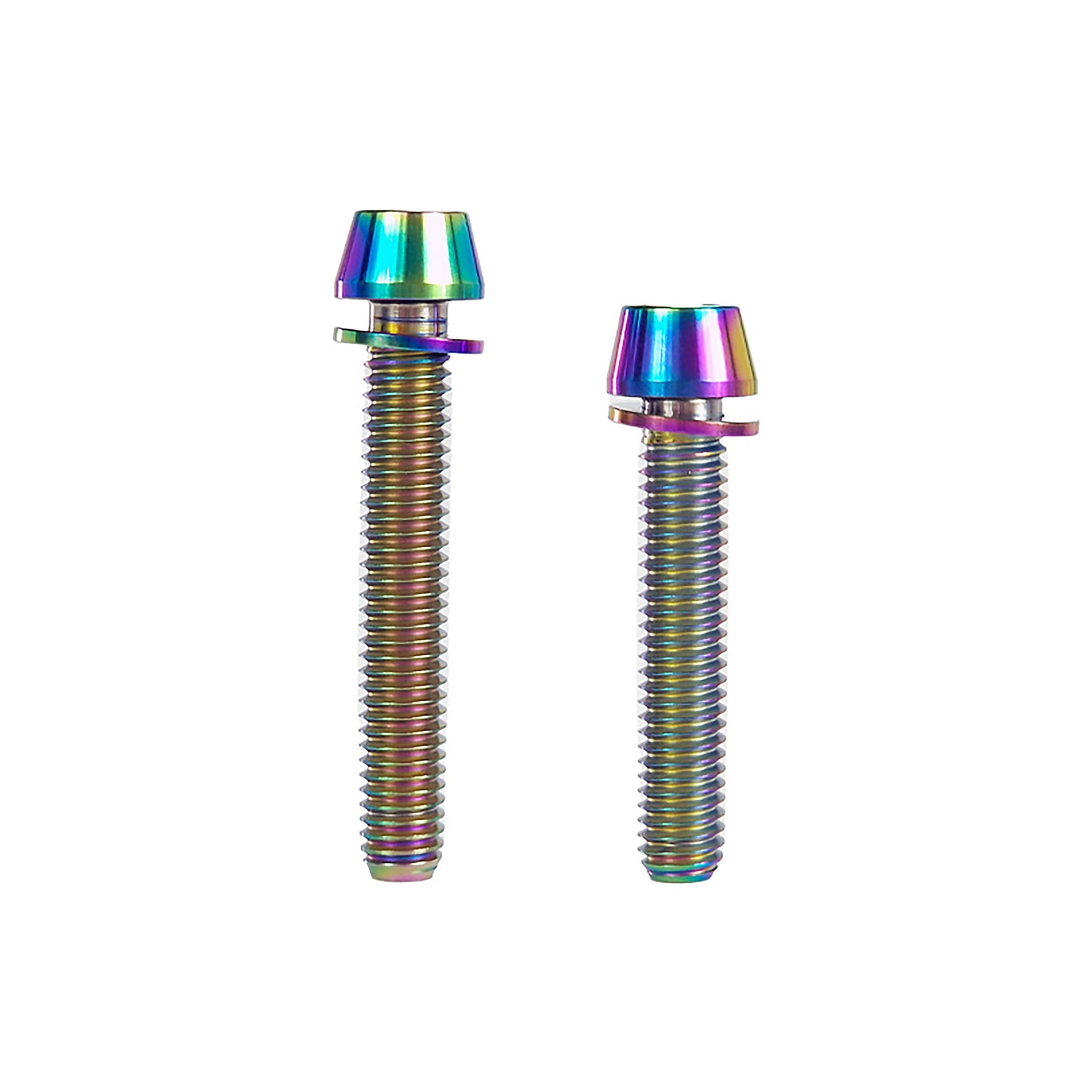 2 oil slick post mount adapter taperhead titanium bolts on a white background
