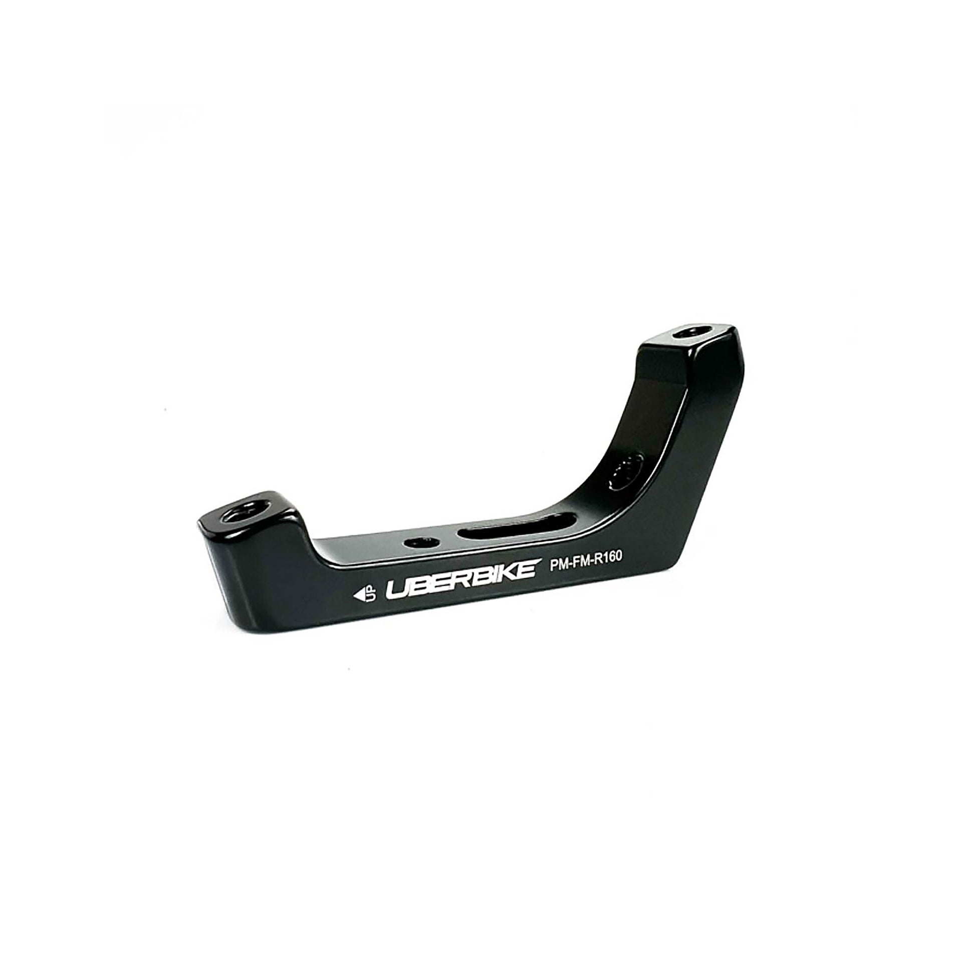 a black post mount flatmount 160 rear disc mount adapter with Uberbike branding on a white background