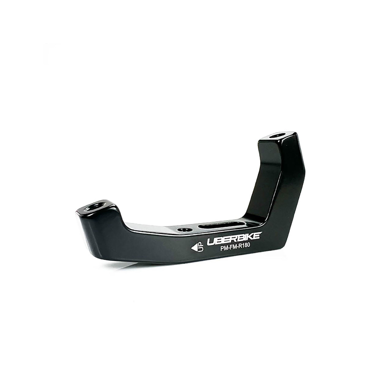 a black post mount flatmount 180 rear disc mount adapter with Uberbike branding on a white background