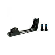 a black post mount flatmount 140 front disc mount adapter with Uberbike branding on a white background