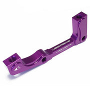 a post mount to international standard front 203mm brake mount in purple on a white background