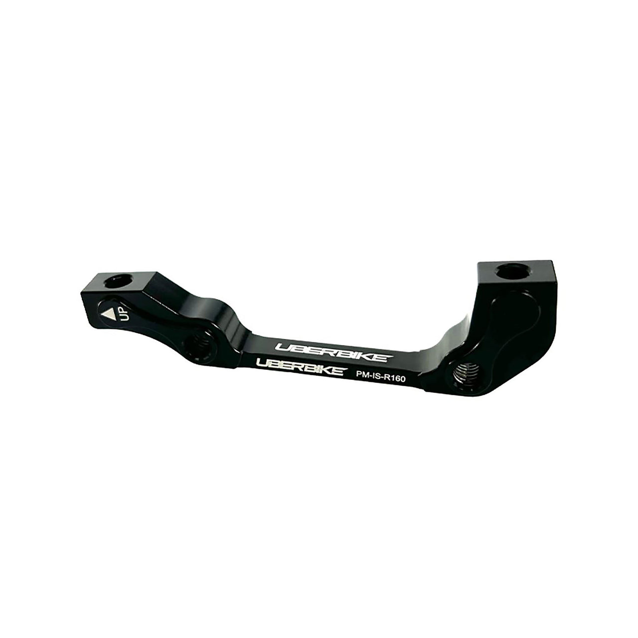 a black post mount to international standard 160 rear disc mount adapter with Uberbike branding on a white background