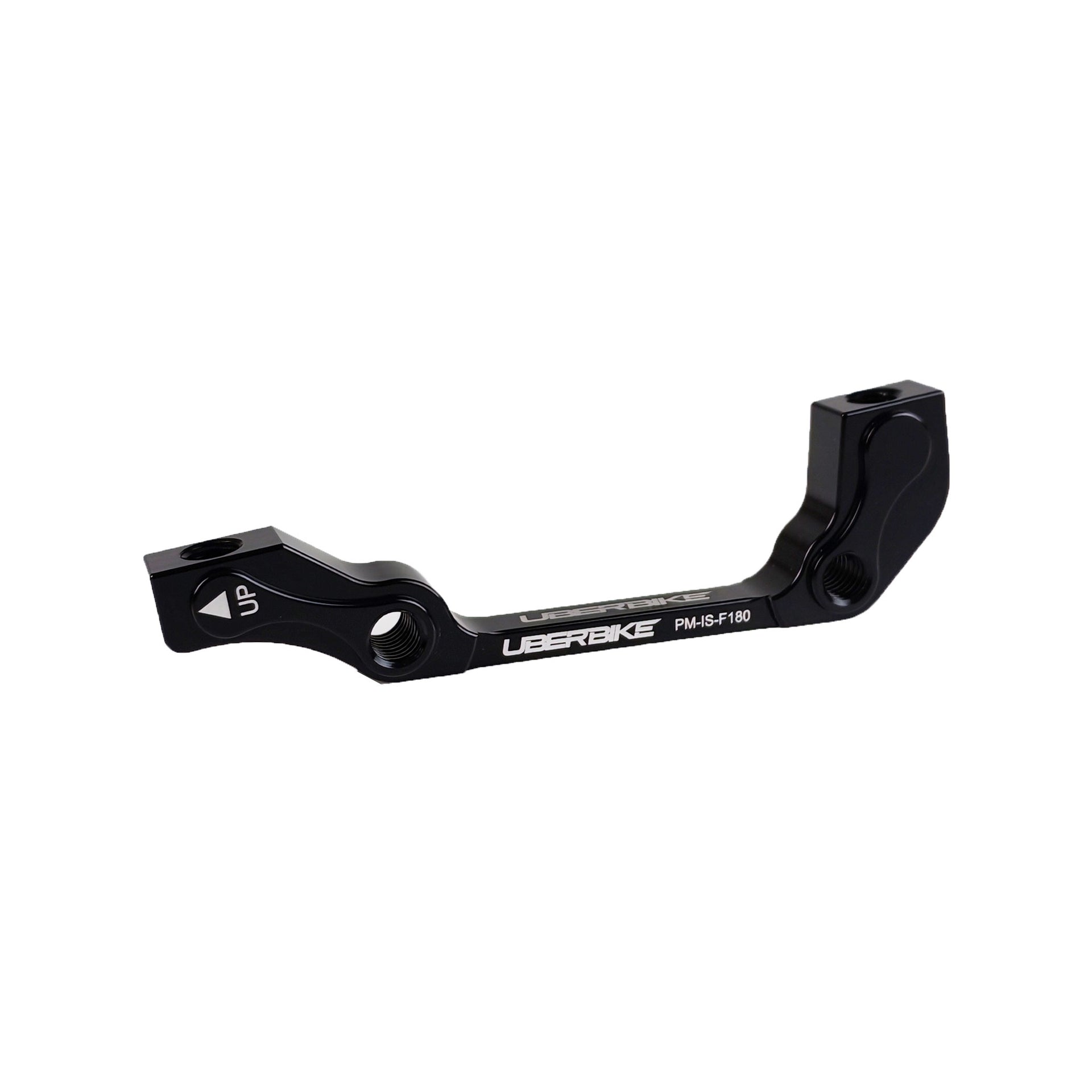 post mount to international standard front 180mm disc brake adapter in black on a white background