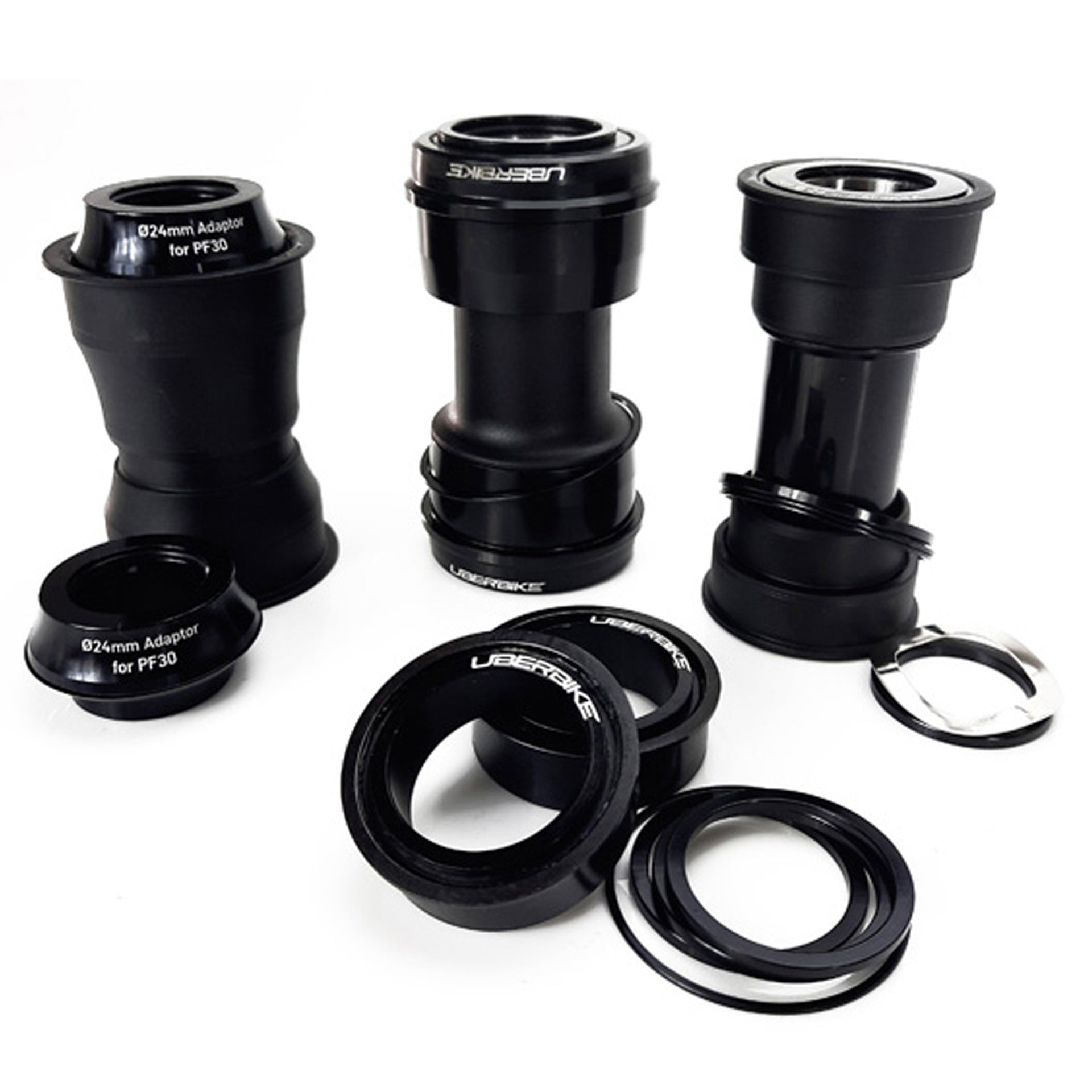 Press Fit bottom brackets in black on a white background