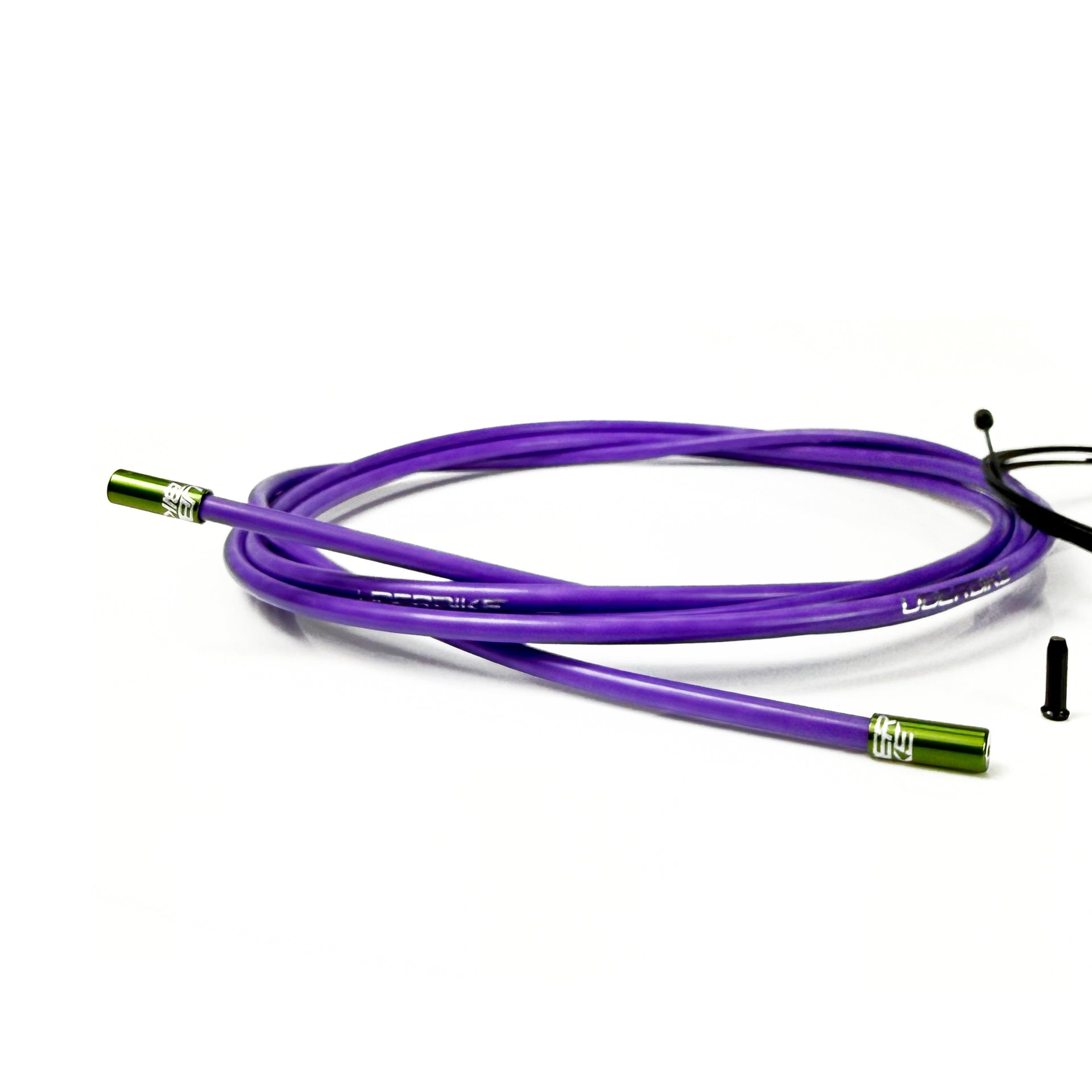 purple gear cable with khaki sealed ferrules on a white background