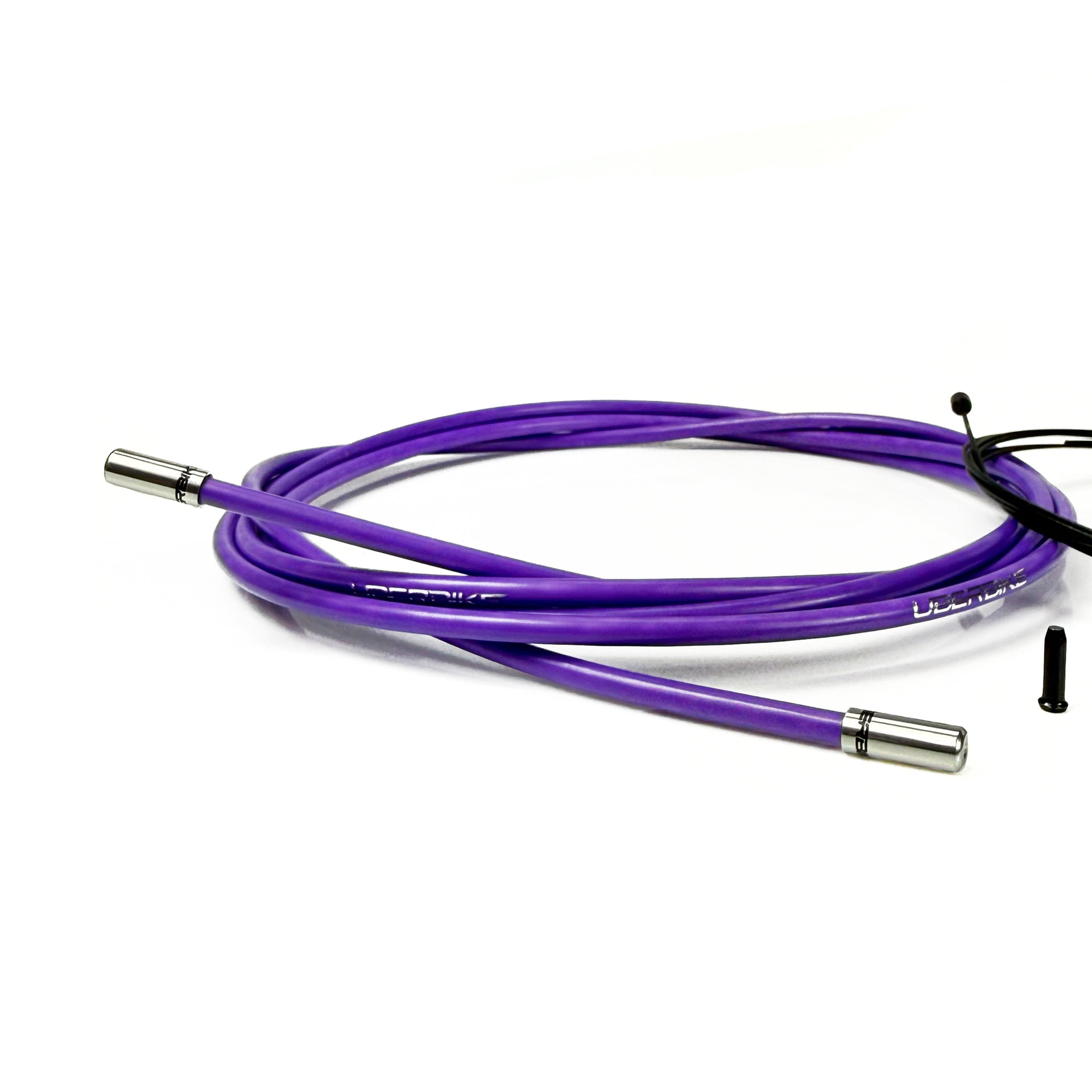 purple gear cable with silver sealed ferrules on a white background