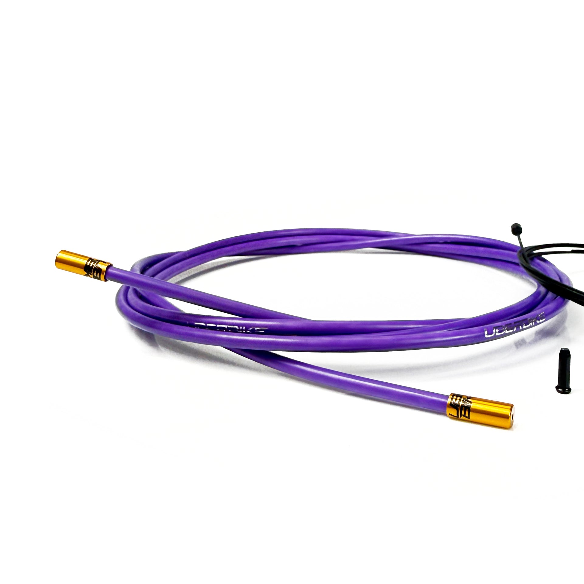 purple road gear cable with gold sealed ferrules on a white background