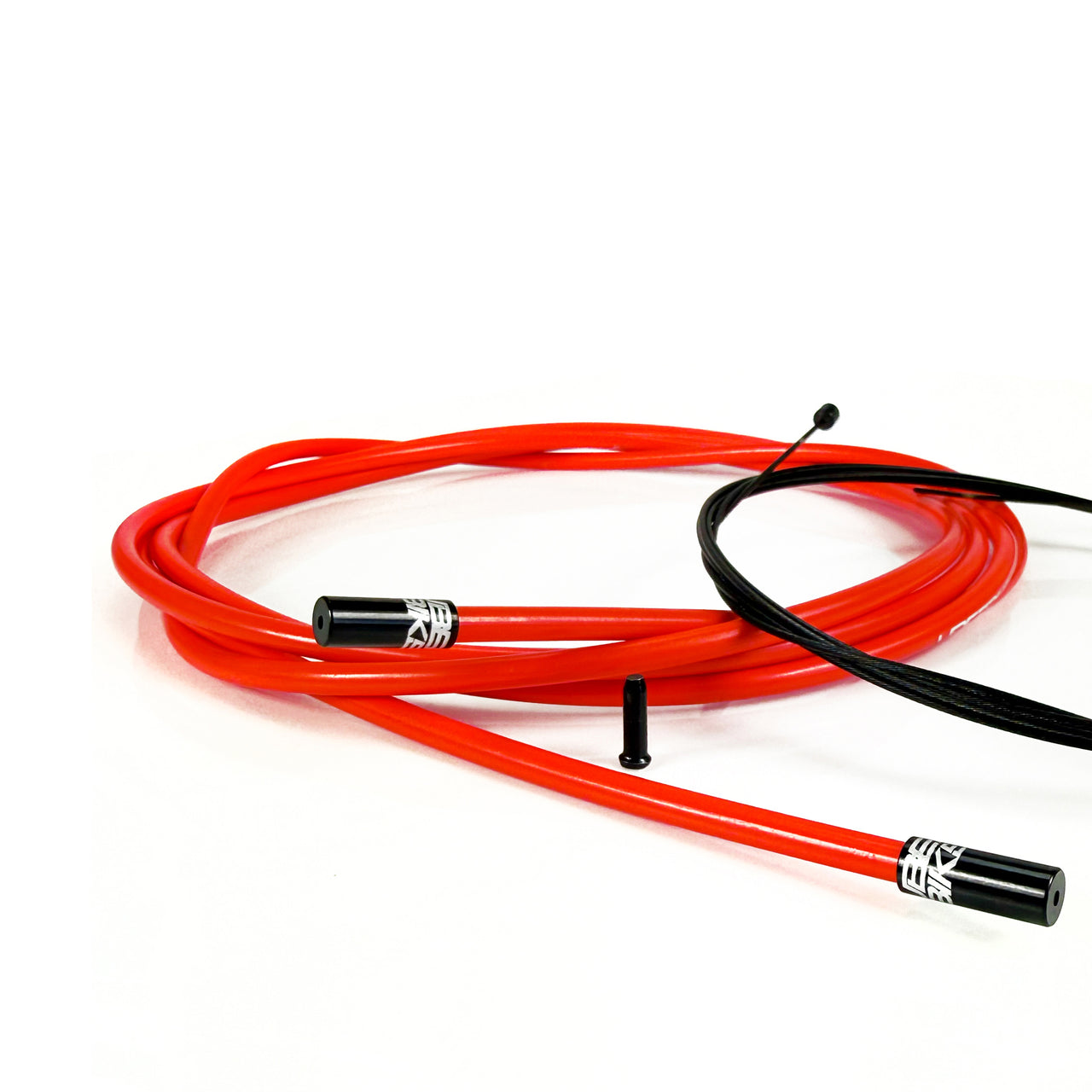 red gear cable with black sealed ferrules on a white background