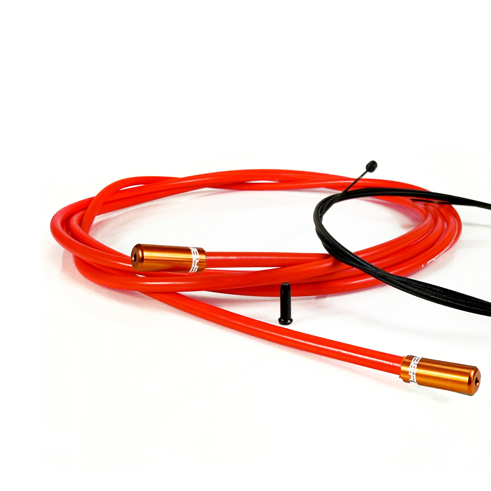 red gear cable with orange sealed ferrules on a white background