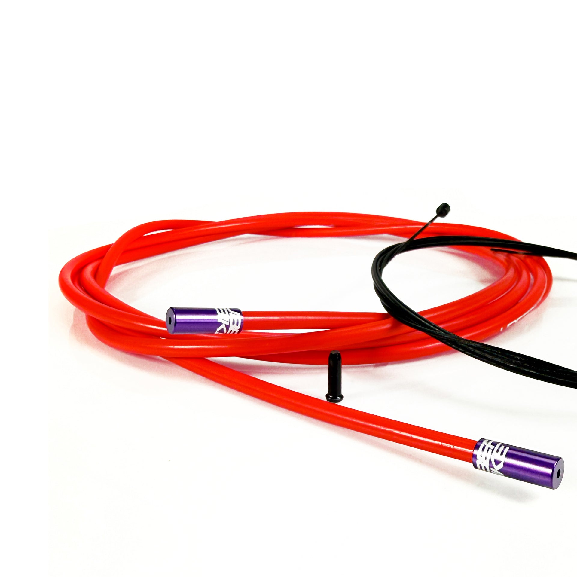 red gear cable with purple sealed ferrules on a white background