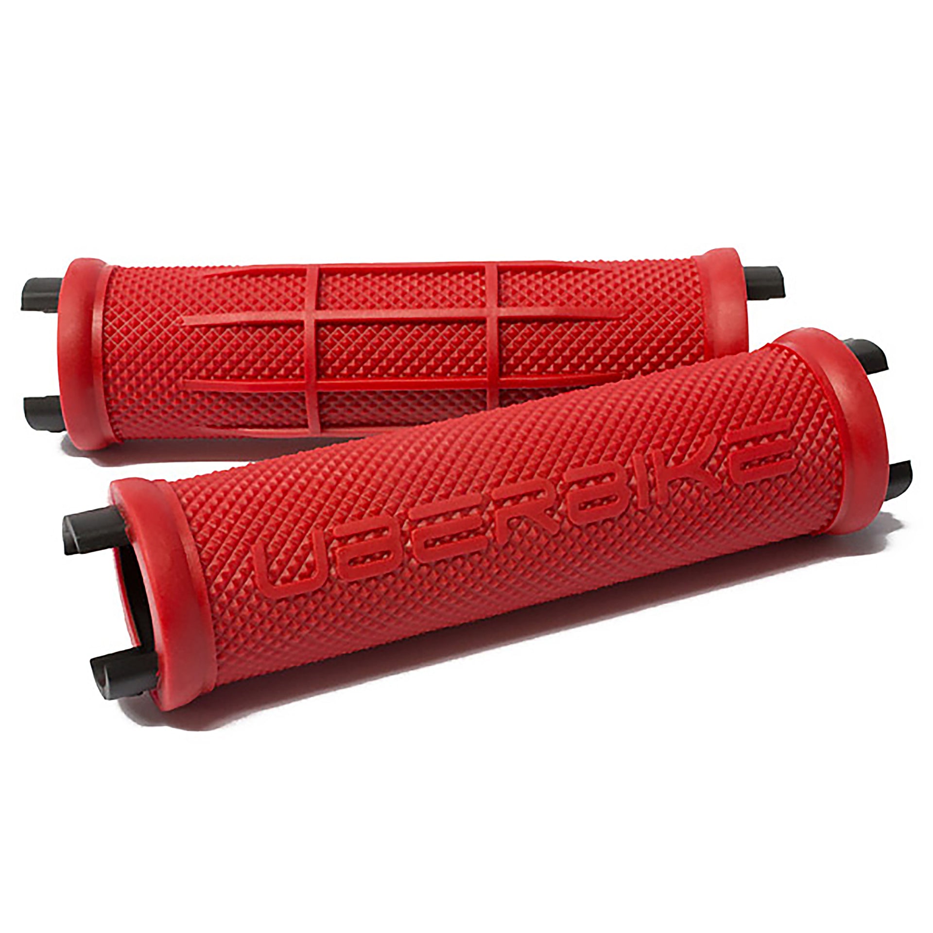 Red half waffle bicycle grip inserts on a white background