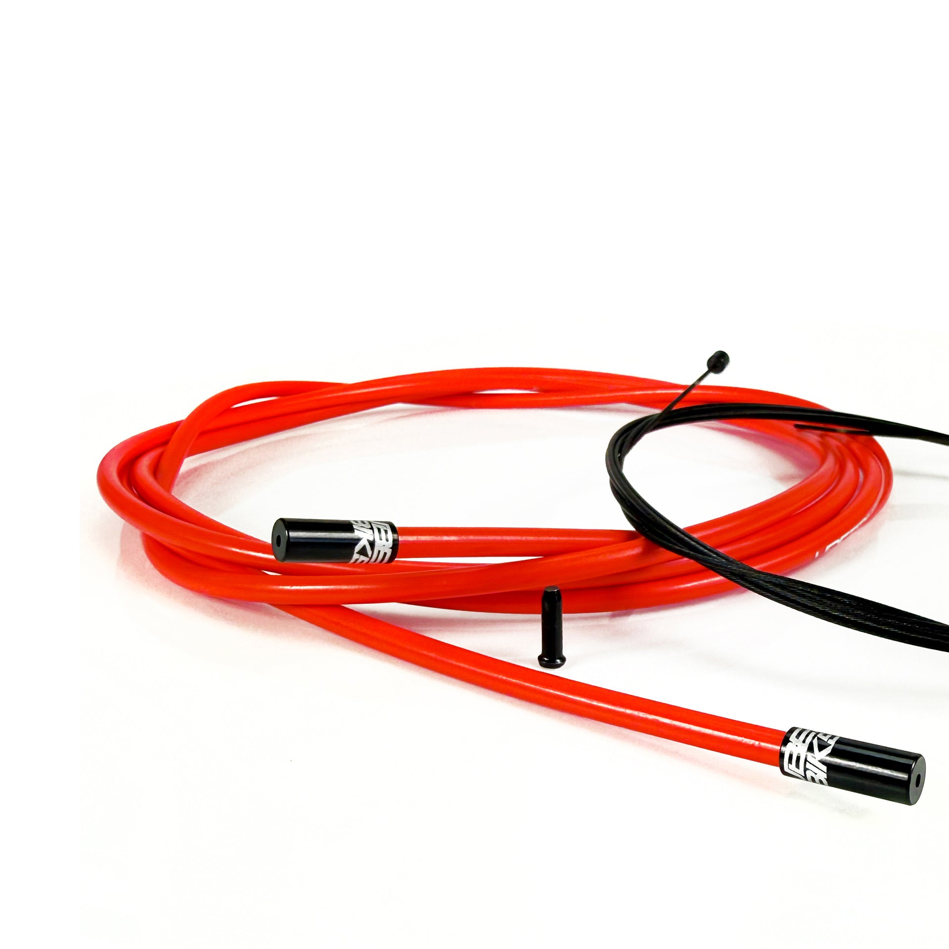 red road gear cable with black sealed ferrules on a white background