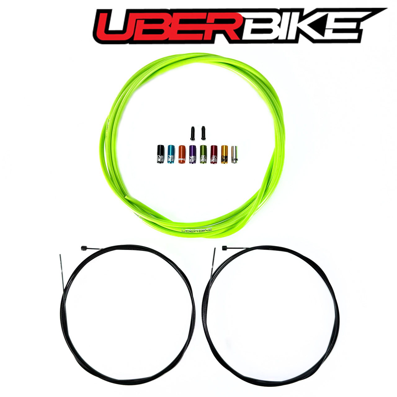 Uberbike Racing Snake Slick Gear Cable Kit - Green with Sealed Ferrule Colour Options