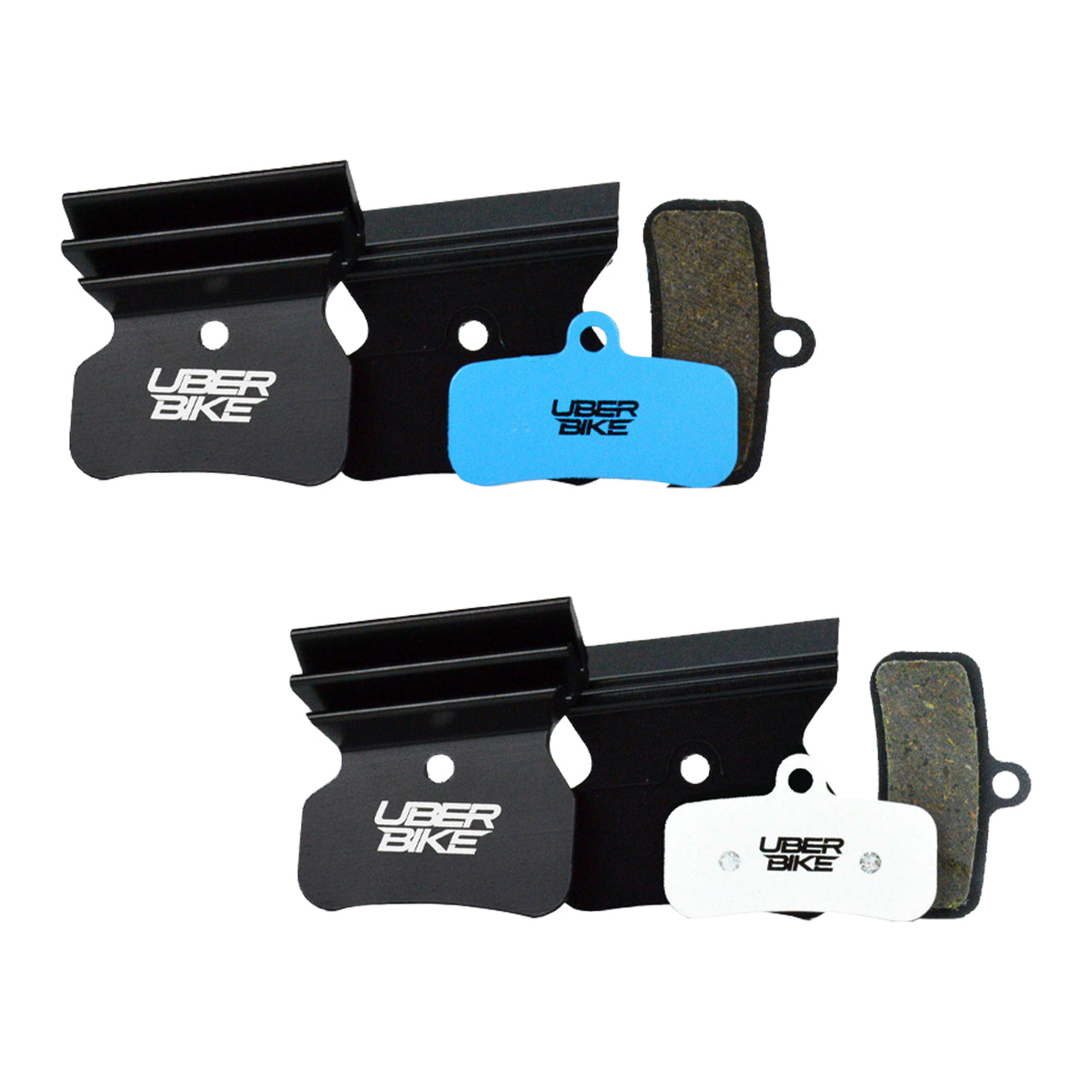 Finned Uberbike brake pads with Uberbike branding on a white background.