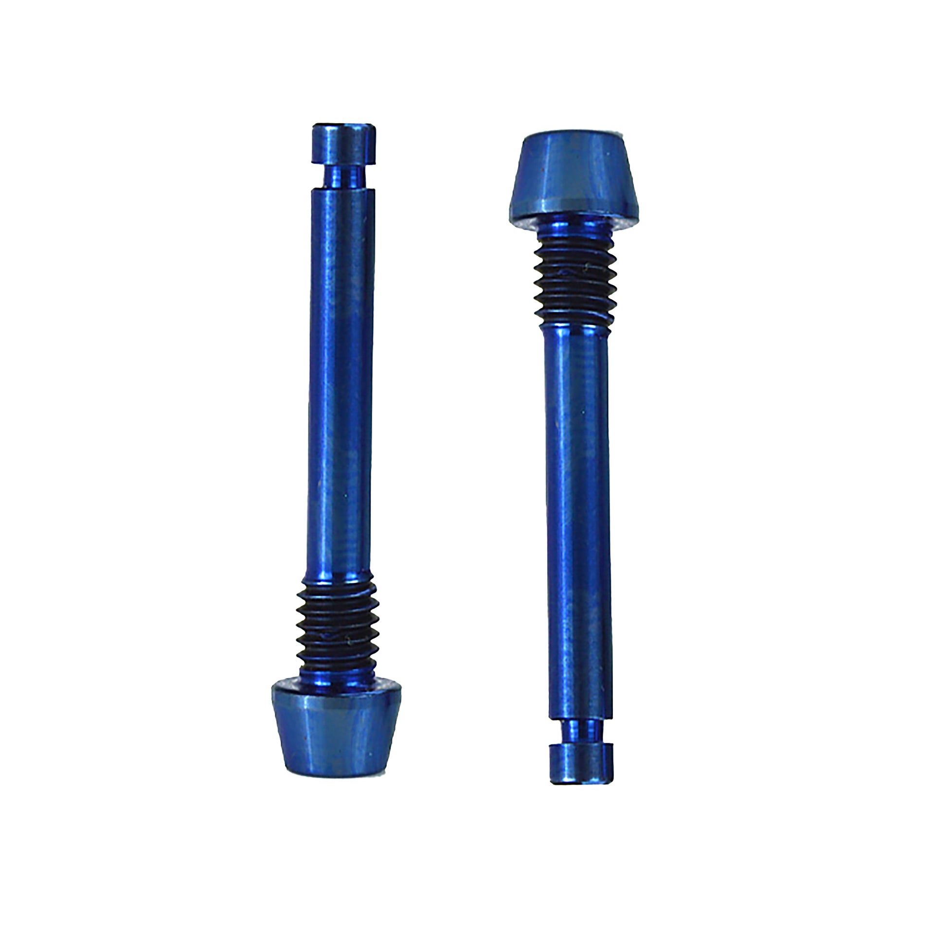 two blue shimano disc brake retaining pad pins on a white background