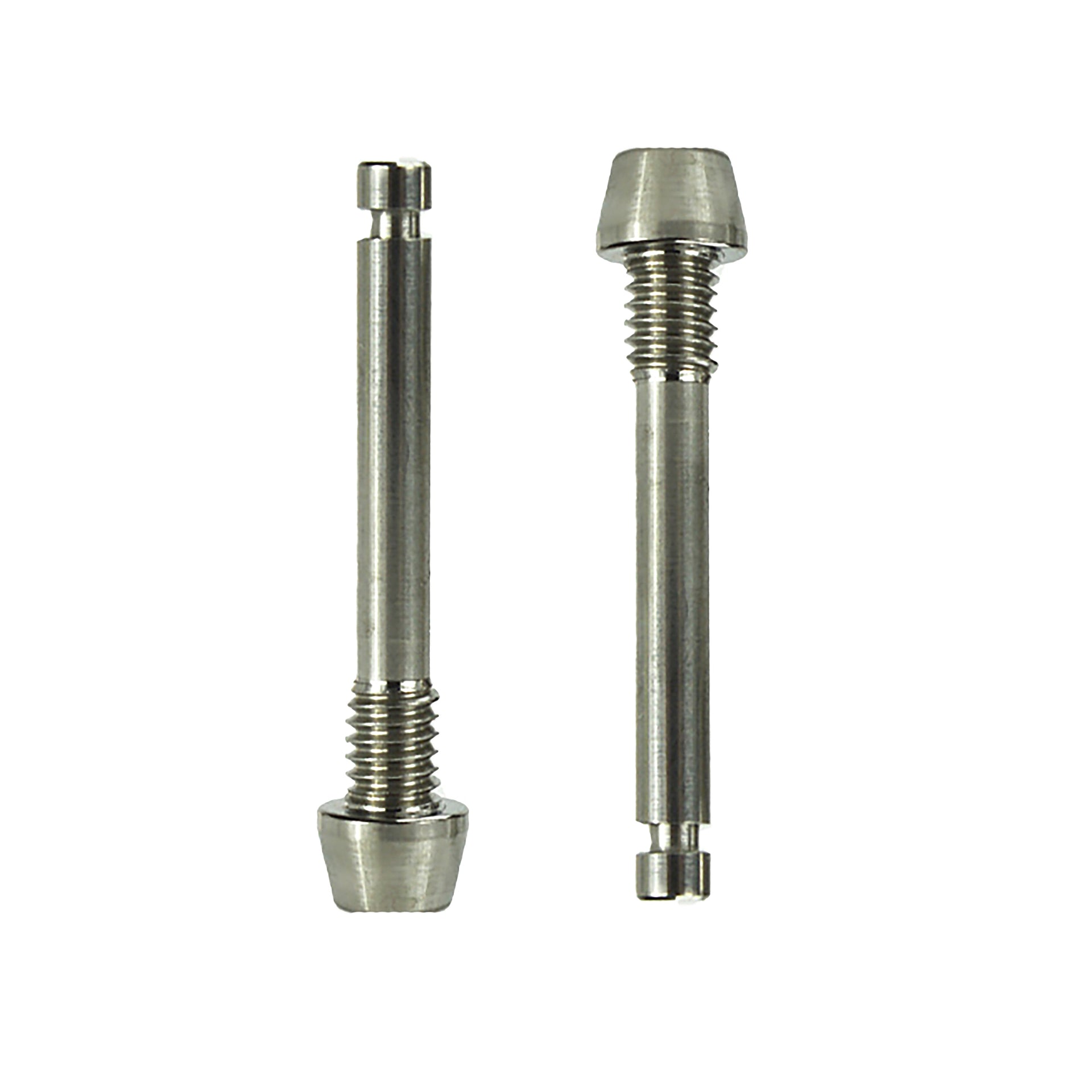 two raw shimano disc brake retaining pad pins on a white background