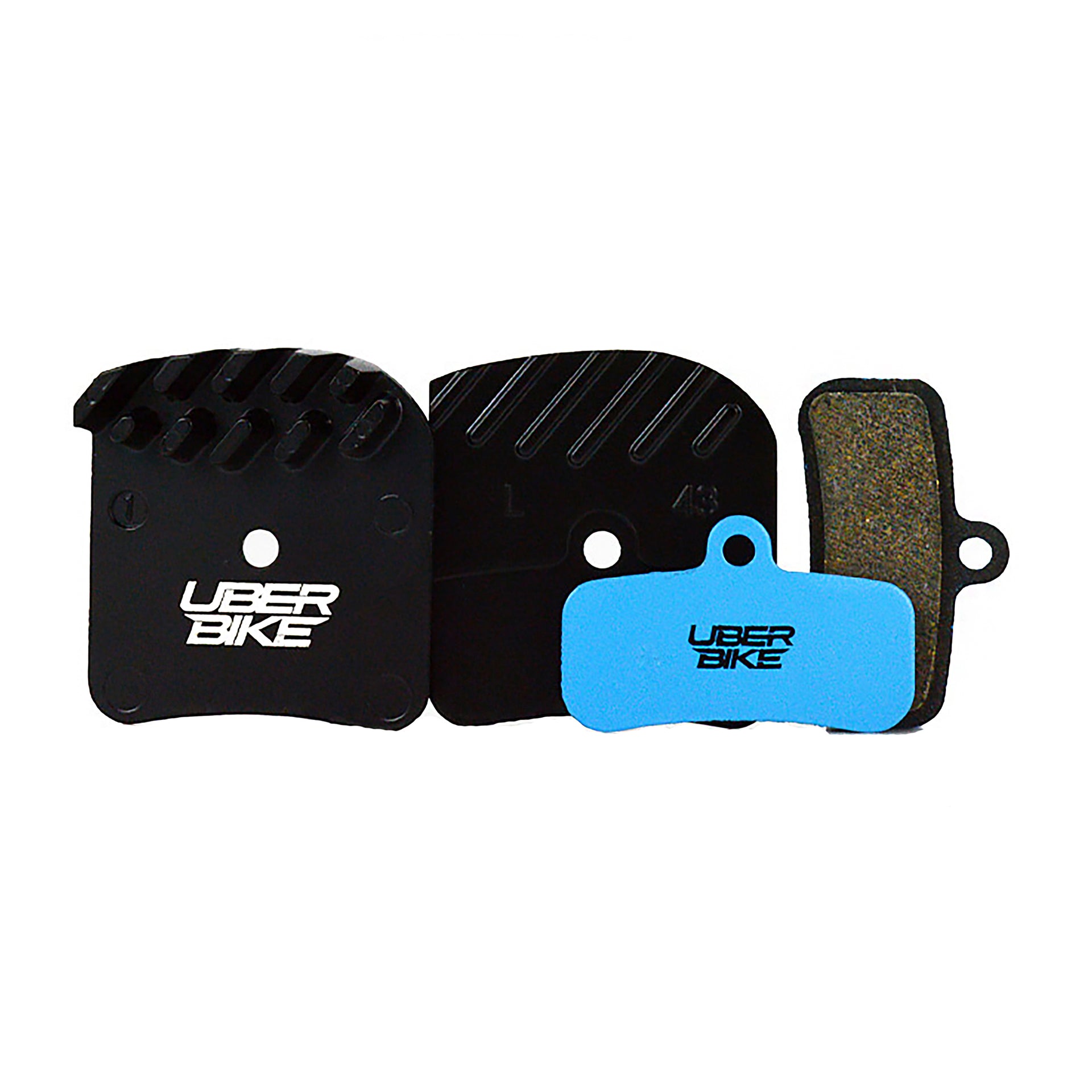 shimano m8020 e-matrix finned brake pads with Uberbike branding on a white background