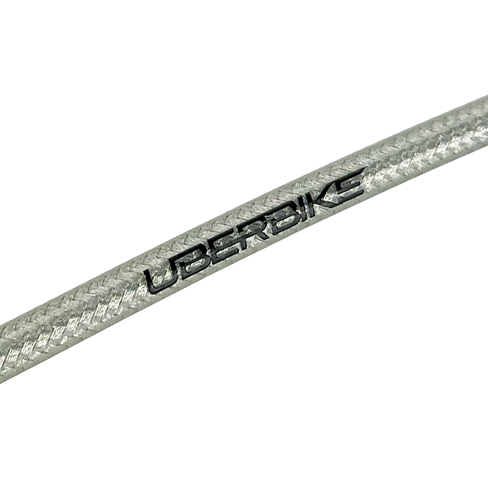 silver braid hydraulic stainless shimano XTR brake hose with uberbike branding on a white background