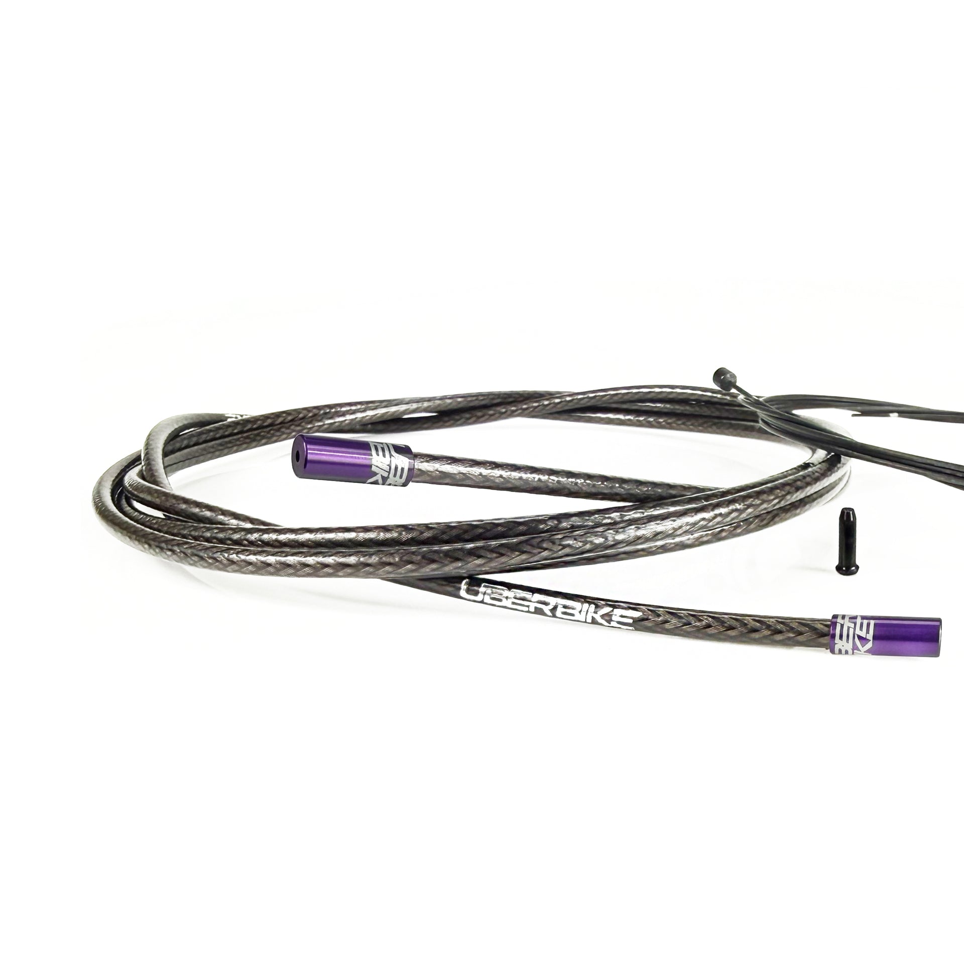 smoke braid gear cable with purple sealed ferrules on a white background