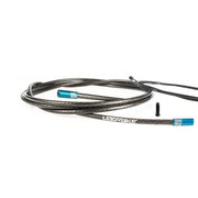 smoke braid road gear cable with blue sealed ferrules on a white background