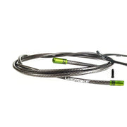 smoke braid road gear cable with green sealed ferrules on a white background