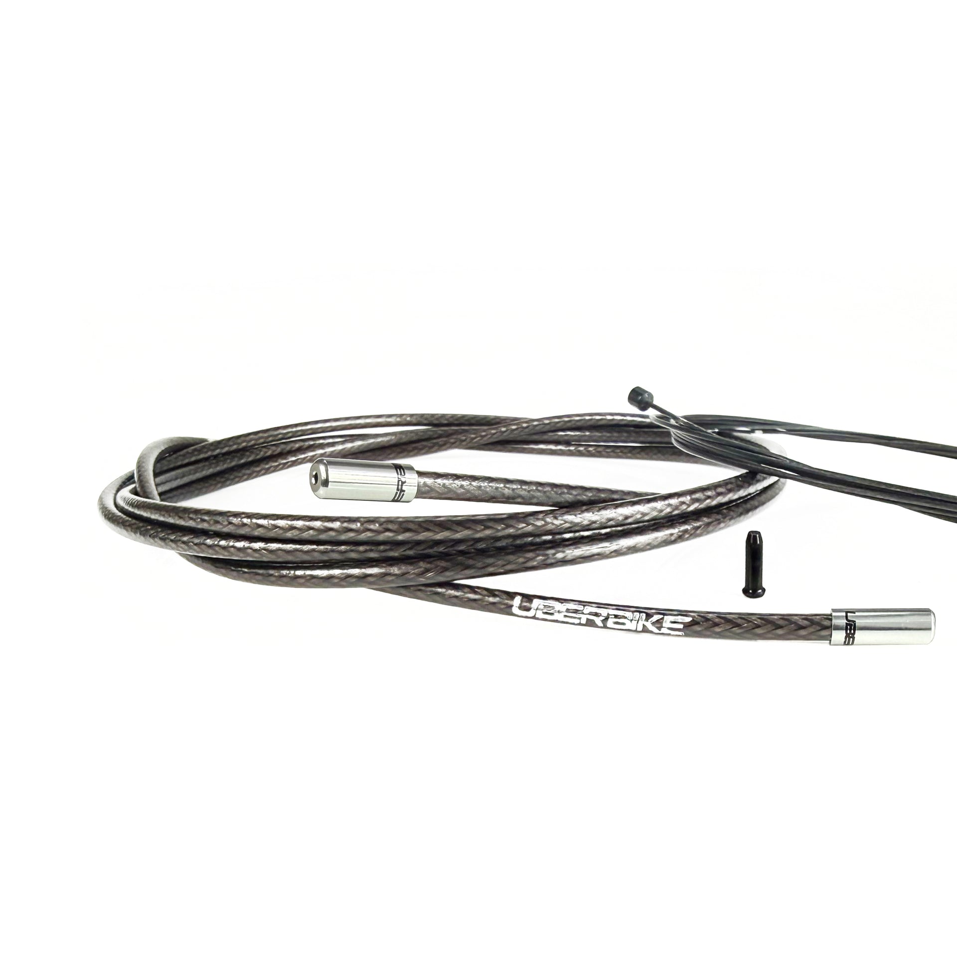 smoke braid road gear cable with silver sealed ferrules on a white background