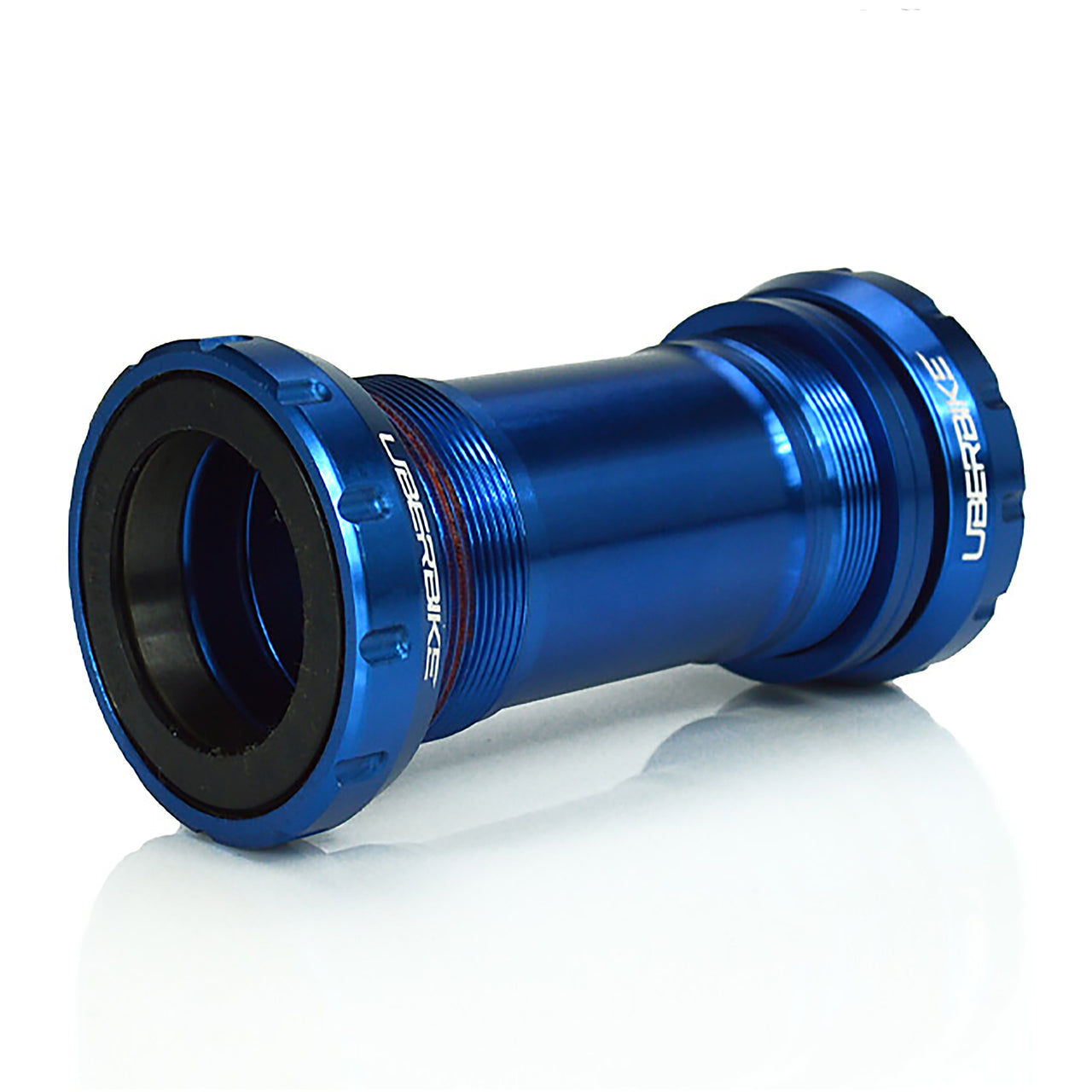 Ceramic blue bicycle bottom bracket with Uberbike branding on a white background