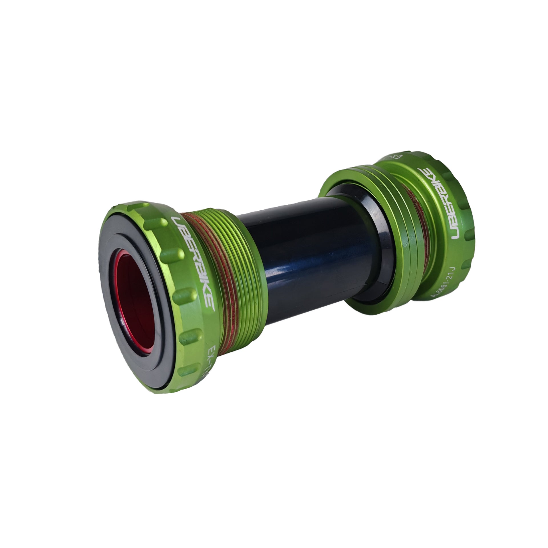 green sram gxp steel bottom bracket with uberbike branding on a white background