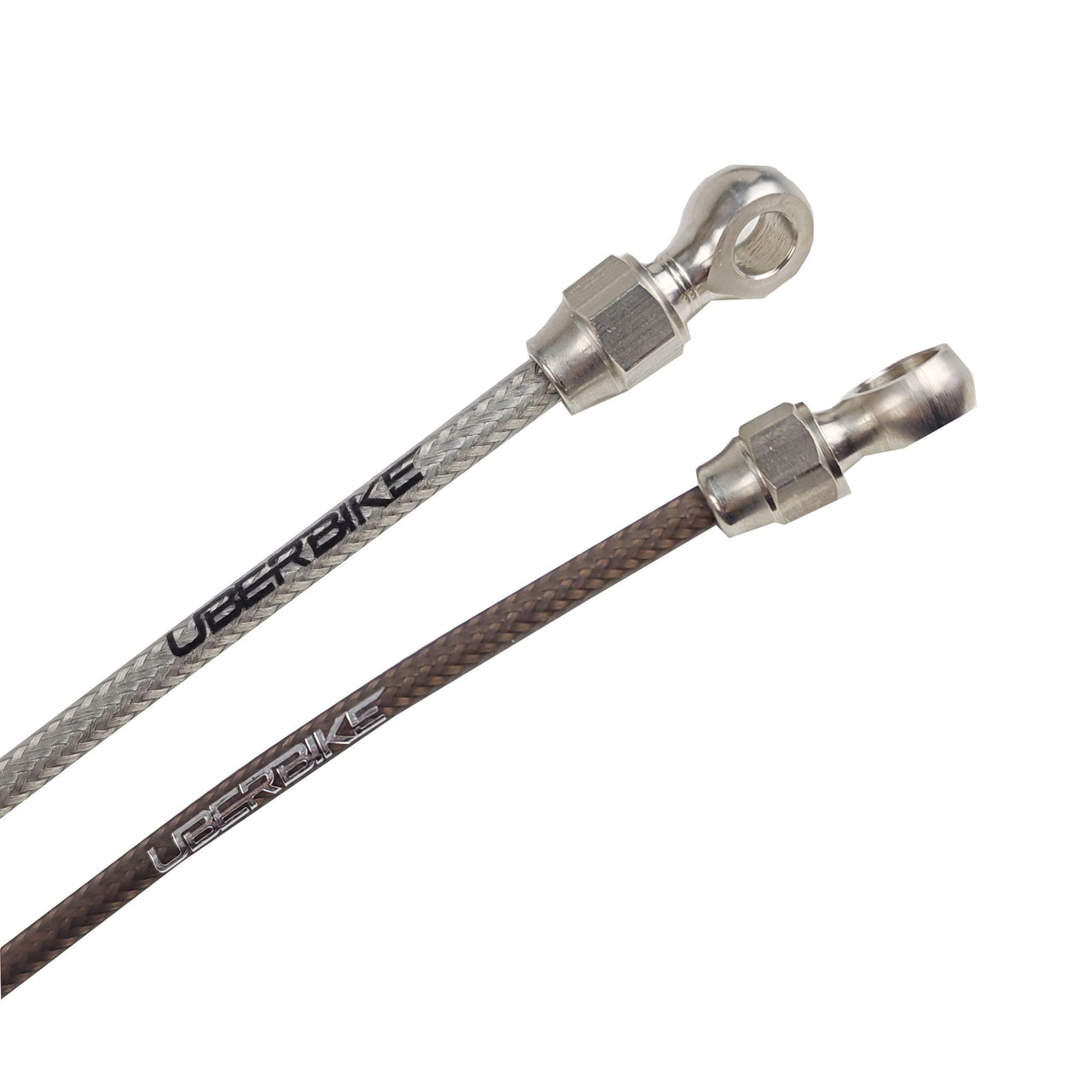 stainless steel hydraulic brake hose for sram with Uberbike branding on a white background
