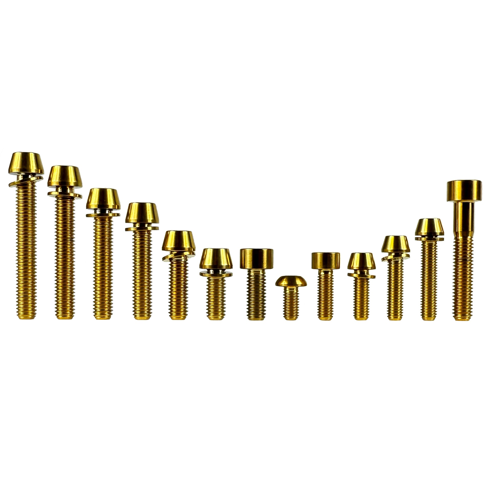 set of gold titanium bolts on a white background 