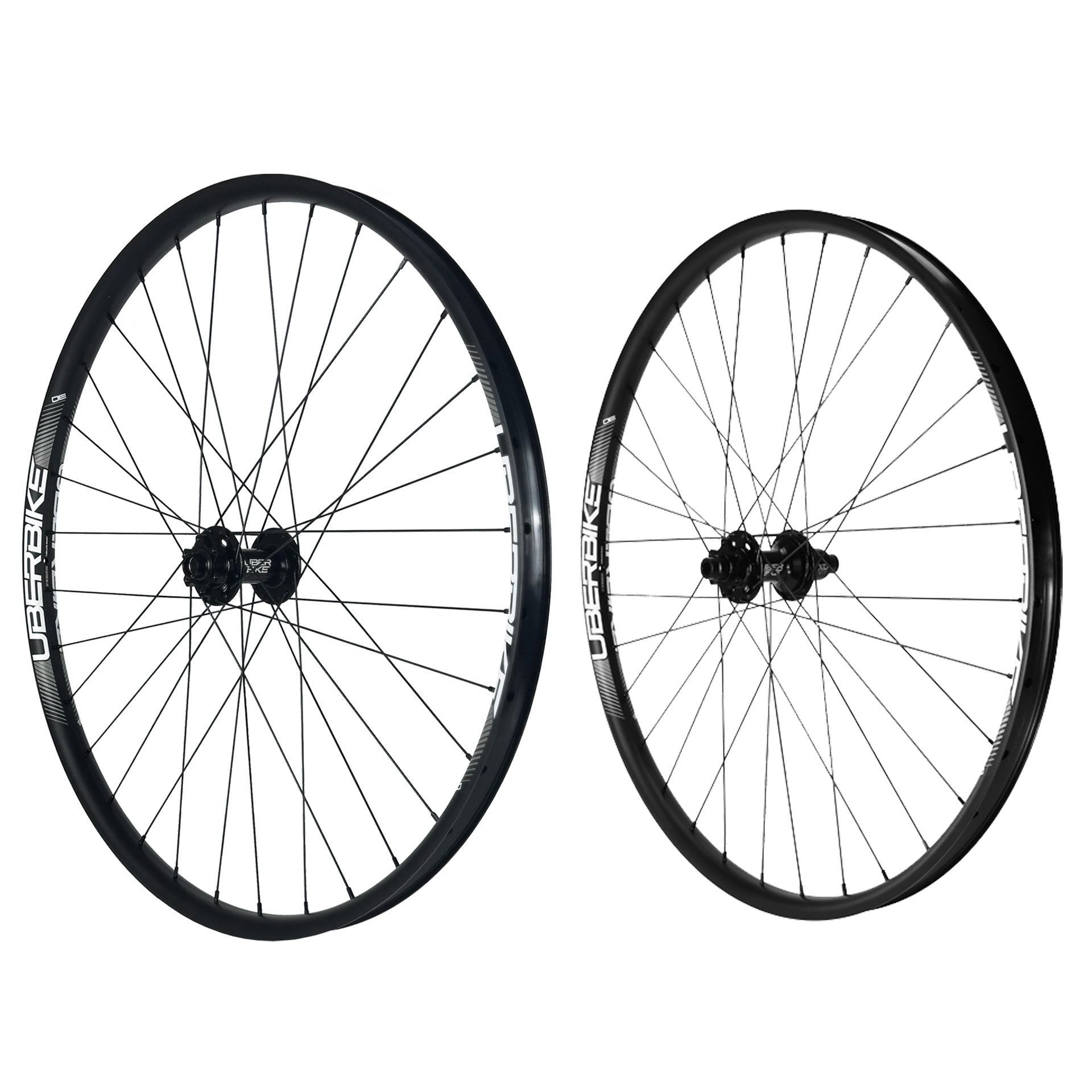 two trail mtb mullet wheelset with Uberbike branding on a white background