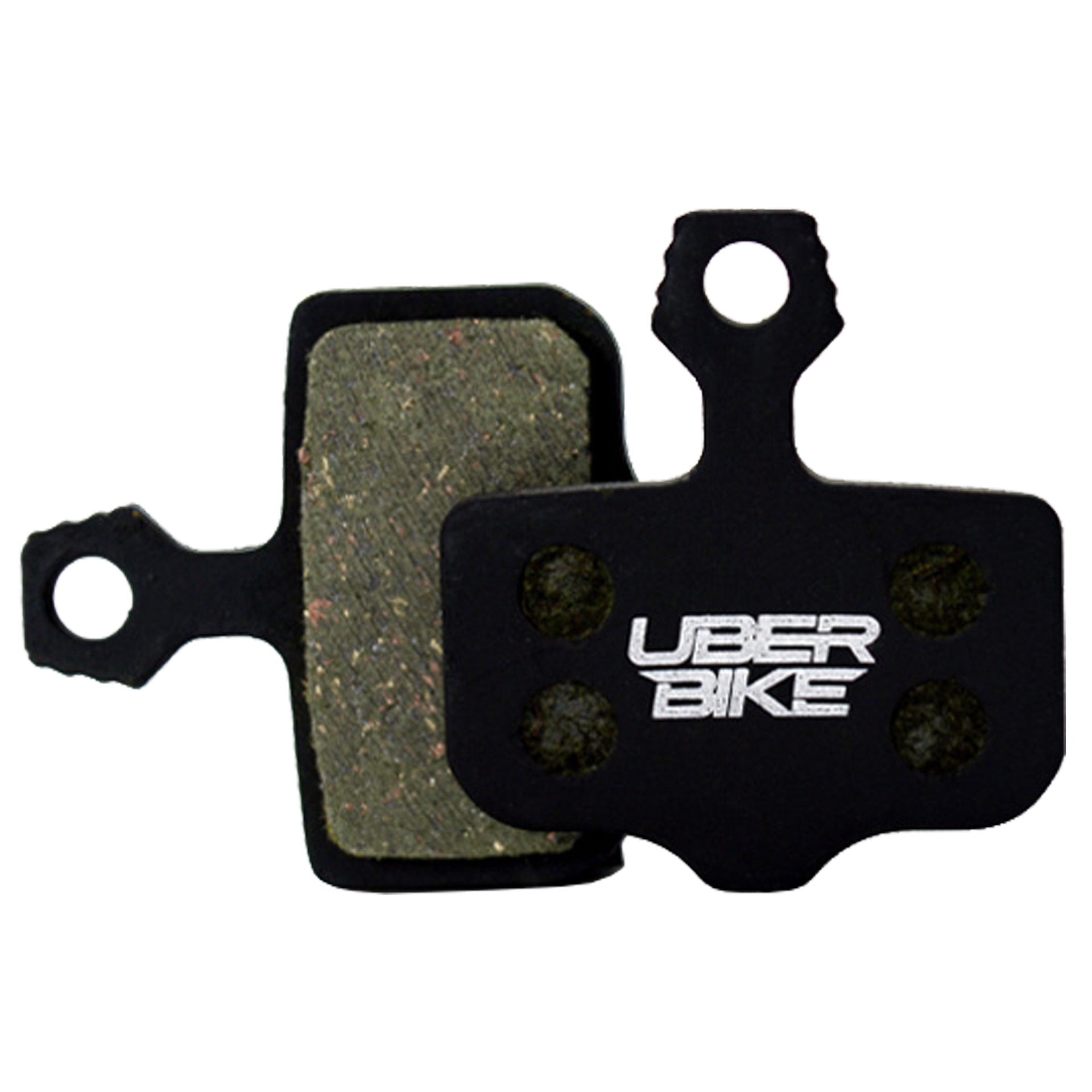 Brake pads with 'UberBike' branding on a white background.