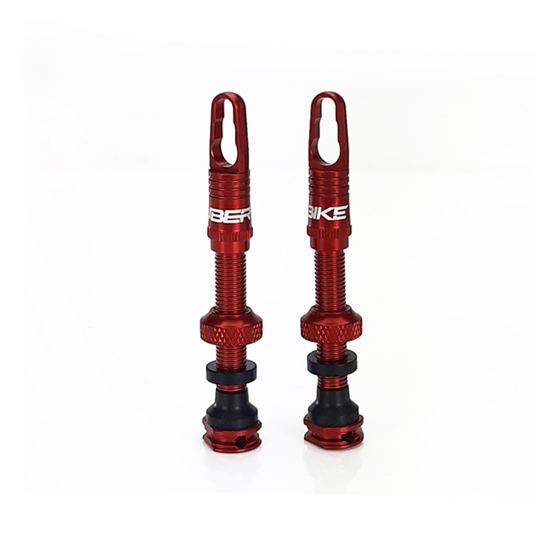 Red wheel valves on a white background