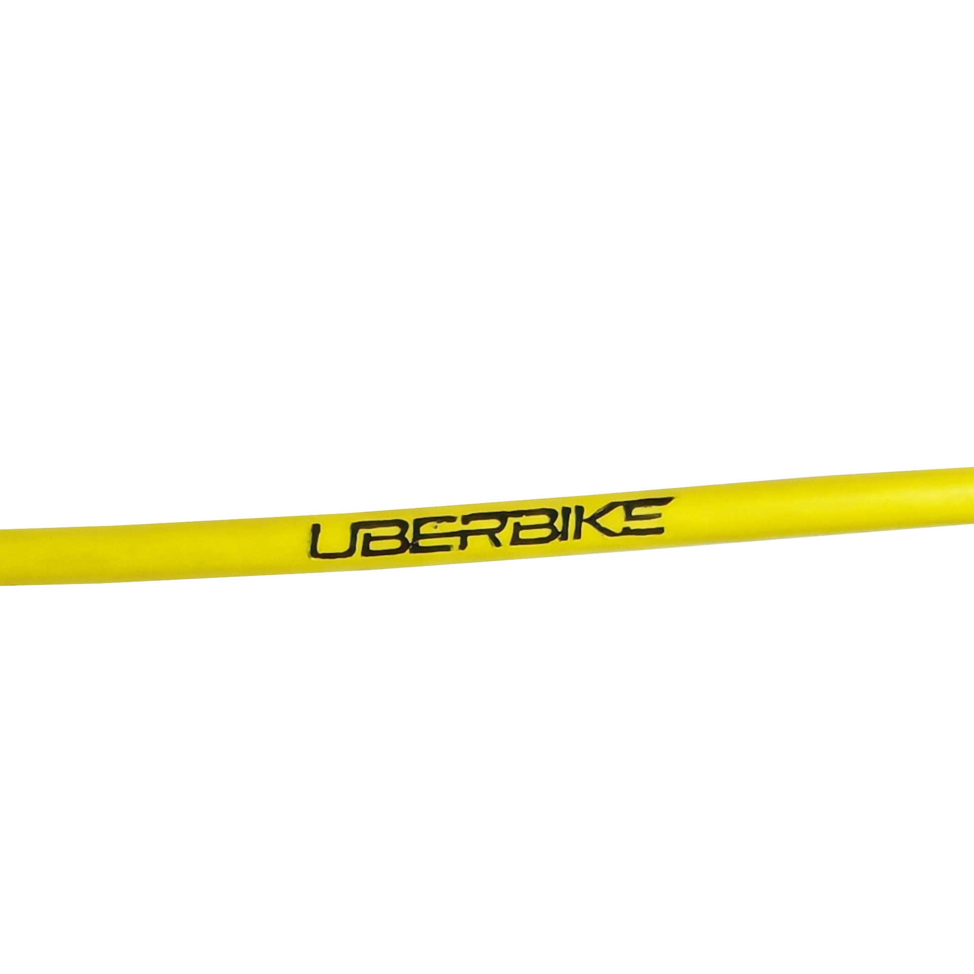 yellow replacement gear cable with Uberbike branding on a white background 