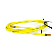 yellow gear cable with gold sealed ferrules on a white background