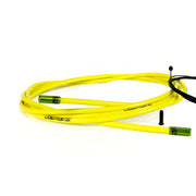 yellow gear cable with green sealed ferrules on a white background