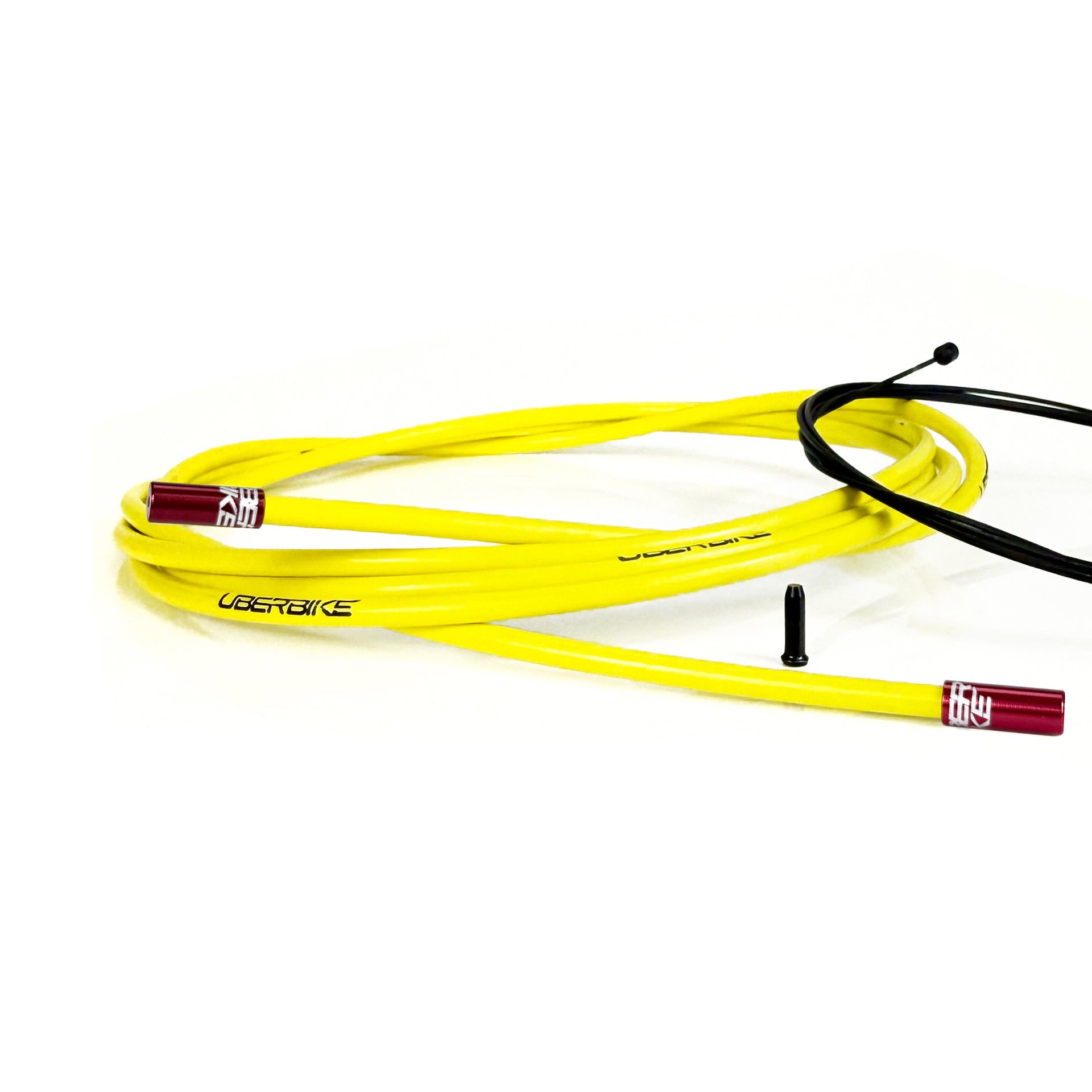 yellow gear cable with red sealed ferrules on a white background