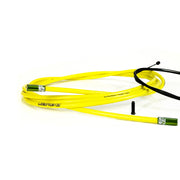 yellow road gear cable with khaki sealed ferrules on a white background