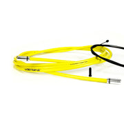 yellow road gear cable with silver sealed ferrules on a white background